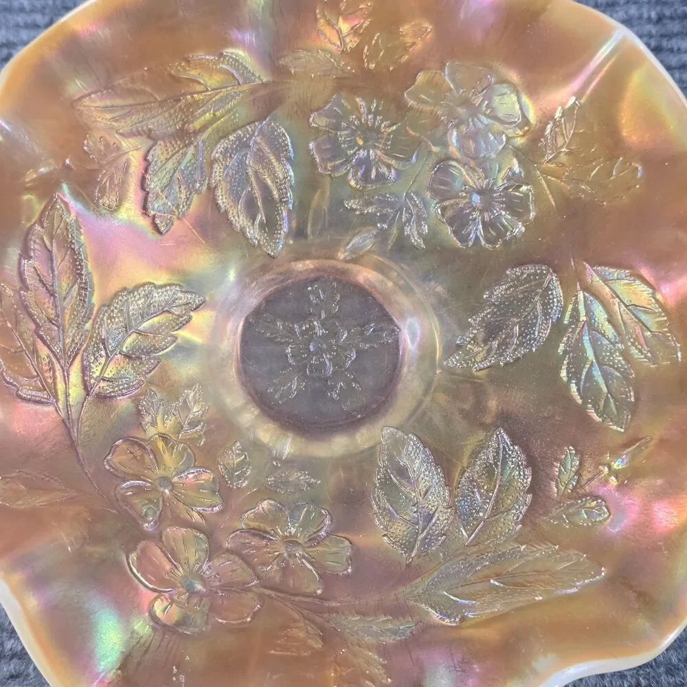 Marigold Carnival Glass Candy Bowl Grapevine Pattern Vintage Home Decoration